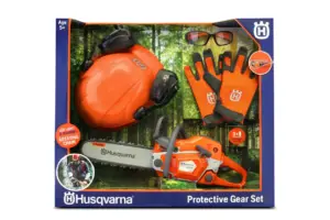 Jucărie motoferăstrău și echipament de protecție
