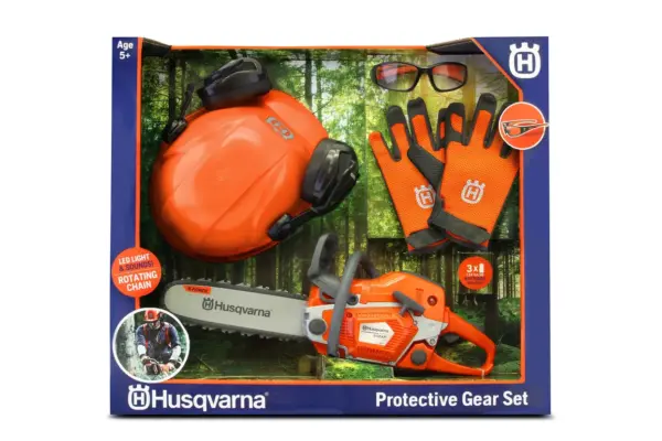 Jucărie motoferăstrău și echipament de protecție